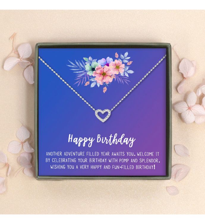 Mini Rhinestone Heart Necklace With Happy Birthday Card And Gift Box